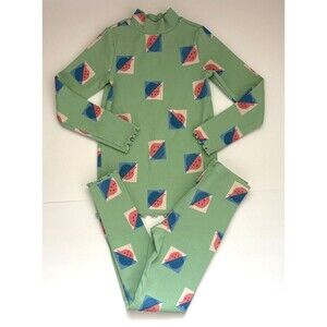 Tea Collection Girls Modern Pomegranate Print 2-Piece Pajamas Green Cotton Sz 8
